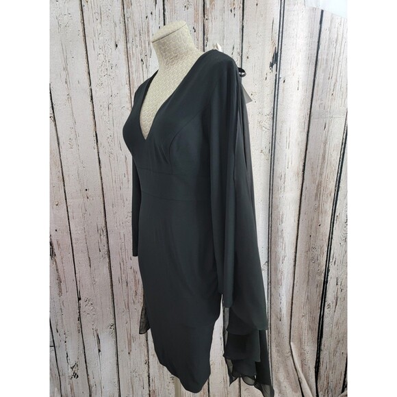 Dalia MacPhee Women's Size 4 Black Sheer Caped Long Sleeve Sheath Dress $260 NEW - Picture 12 of 15